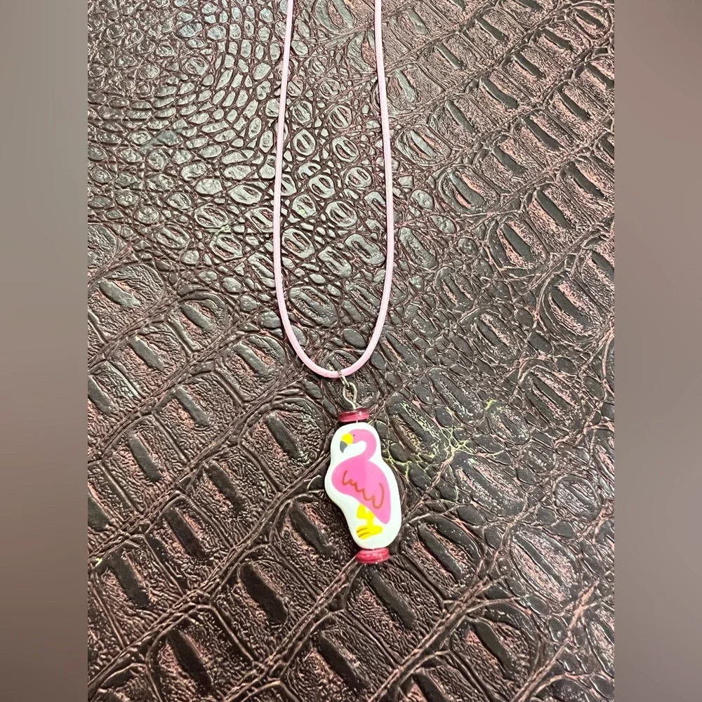 LN flamingo kids necklace , pink cord girls